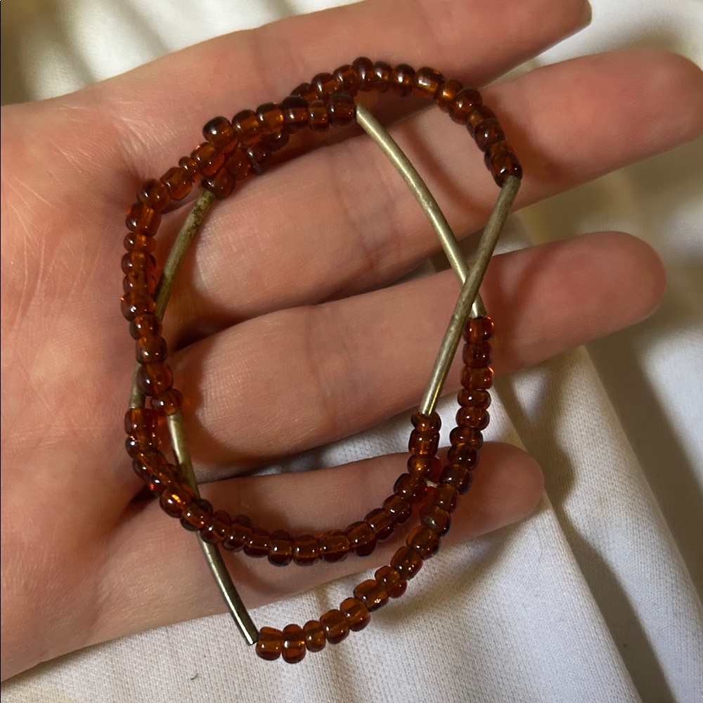 Amber Beaded Bracelet with Silver Accents